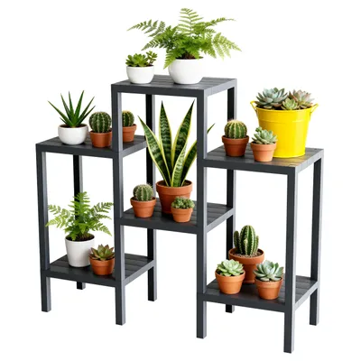 Produktbild von Ribelli Blumenständer 6-Etagen Pflanzenständer Kunststoff Mehrstöckig Blumenregal DIY Pflanzentreppe Balkon, Deko Wohnzimmer, Garten