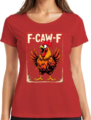 Produktbild von F-CAW-F lustiger Hahn Cartoon Bauernhof Spruch Sarkasmus Vintage Damen T-Shirt, Rot, XL