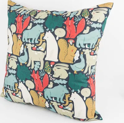 Produktbild von Kissenhülle Waldtiere Scandi blau rot beige div. Größen SCHÖNER LEBEN Größe 80x80cm (HxB) 80x80cm (HxB) Größe