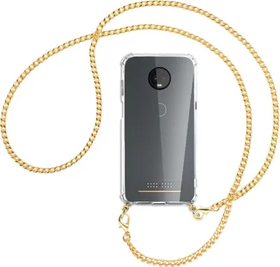 Produktbild von Handykette Backcover-Schutzhülle mit Band (Metall goldfarben) für Motorola Moto Z3 Play - goldfarbene Kette