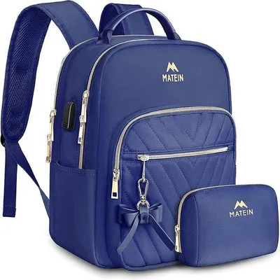 Image de Petite trousse de voyage pour femme, sac 2-en-1 imperméable avec station de recharge USB, sac à dos de ville noir et bleu
