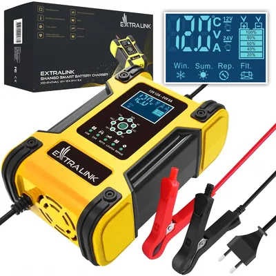 Image de Extralink Shango Smart Battery Charger Chargeur de batterie intelligent, 100–240 V AC, 12 V 12 A, 24 V 6 A, écran LCD