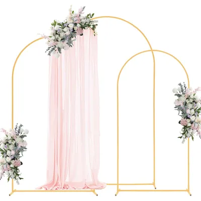 Immagine prodotto di Arco nuziale VEVOR, set da 3, supporti per sfondo da 2,4/2,2/2 m, arco a palloncini in metallo color oro per matrimoni, feste di compleanno, feste di laurea, festività e decorazioni per cerimonie