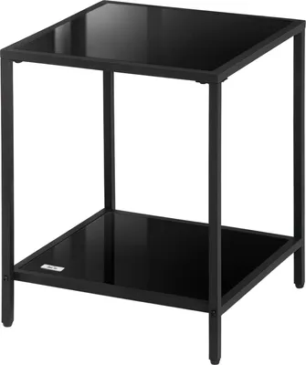 Zdjęcie produktu dla Stolik boczny 2-poziomowy stolik kawowy Stolik kawowy ze szkła hartowanego do salonu Sypialnia 40 x 40 x 50 cm stal czarny