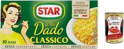 Produktbild von 12x Star Il Mio Dado classico , reich an Geschmack, Gemüse und nativem Olivenöl extra, 10 Bouillon-Würfel, 100 g, ohne Konservierungsstoffe, laktosefrei und glutenfrei + italian gourmet polpa 400g