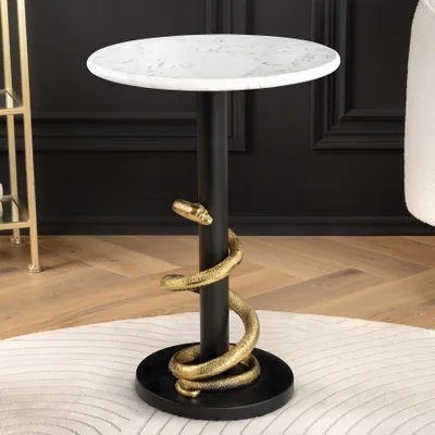 Produktbild von riess-ambiente Runder Beistelltisch WILDLIFE SNAKE 55cm weiß Marmor gold schwarz Schlange Skulptur Couchtisch Tisch Wohnzimmertisch