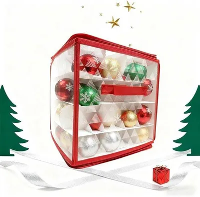 Produktbild von Famanu Aufbewahrungsbox für Weihnachtskugeln, 64 Fächer, mit Griff, transparent