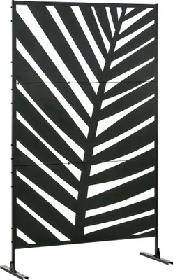 Image de Outsunny Paravent séparateur de jardin cloison de séparation 3 panneaux décoratifs extérieur à motif végétal en acier - 122 x 45 x 198 cm noir