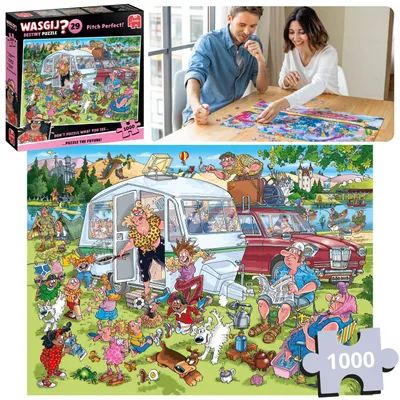 Produktbild von Jumbo Wasgij Destiny „Auf dem Campingplatz“ Puzzle mit 1000 Teilen, Puzzle für Erwachsene