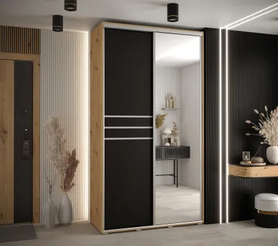 Produktbild von Kleiderschrank ASIRI 11 - 130/45 cm, Artisan-Eiche / Schwarz / Silber