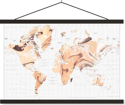 Produktbild von MuchoWow® Textilposter Weltkarte - Farbe - Braun 60x40 cm mit schwarzem Rahmen - Hölzernes