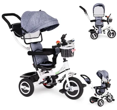 Obrázok produktu pre Dětská tříkolka ECOTOYS s vodicí tyčí, stříškou a bezpečnostními pásy
