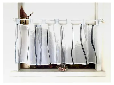 Produktbild von Scheibengardine mit Wellenmuster, Kurzstore mit Schlaufen, Küchengardine, Voile, Transparent, HxB 45x90cm, Grau, 1 Stück