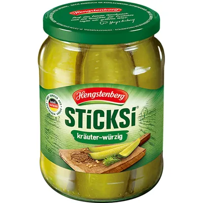 Obrázek produktu pro Hengstenberg Okurka čtvrtka Sticksi sladká a slaná ve sklenici 670g