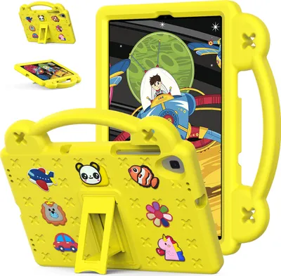 Produktbild von Schutzhülle für Lenovo Tab M10 FHD Plus 2nd Gen TB-X606F/Tab M10 HD 2020 X306X/F/Tab K10 2021 TB-X6C6F/L/X Niedliche Hülle für Kinder, Griff Ständer Gelb