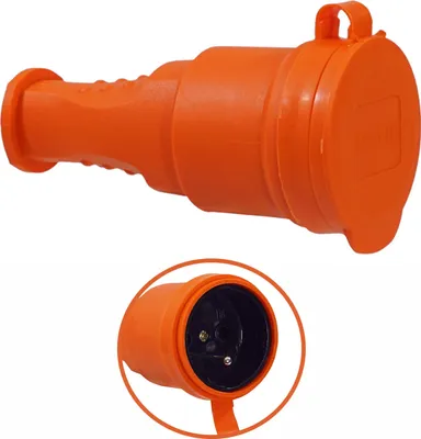 Produktbild von Schuko Kupplung 16A 230V Gummi Stecker Schuko Schutzkontakt VDE IP44 orange
