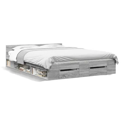 Obrázek produktu pro vidaXL Rám postele se zásuvkami Grey Sonoma 140x190 cm Materiál na bázi dřeva
