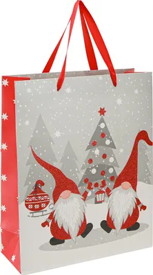Produktbild von Weihnachtliche Geschenktaschen mit Wichtel-Motiv und Glitzerakzenten, 2 Stück