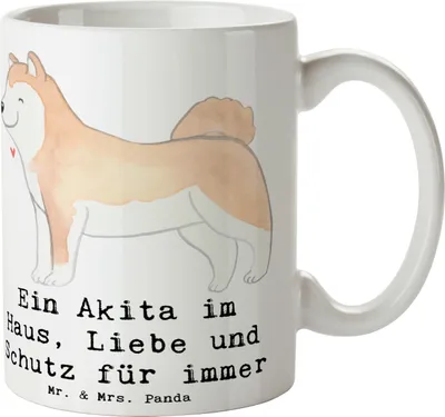 Produktbild von Mr. & Mrs. Panda Kaffeebecher Akita Inu Liebe - Weiß - Geschenk, Hunderassen Beschreibung, Hunderasse, Pott, Teetasse, Begleiter, Vielfalt, Kaffeetasse, Becher, loyal