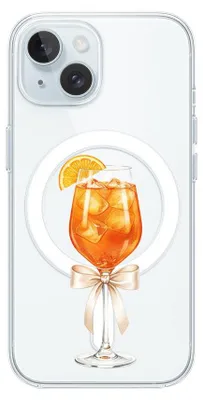 Produktbild von Hartschalenhülle für das iPhone 15 Plus, kompatibel mit MagSafe, transparent, Aperol Spritz