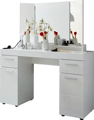 Produktbild von trendteam Garderobe Kommode Amanda Schminktisch Weiß Melamin/Weiß Hochglanz Tiefzieh 120 x 141 x 41 cm