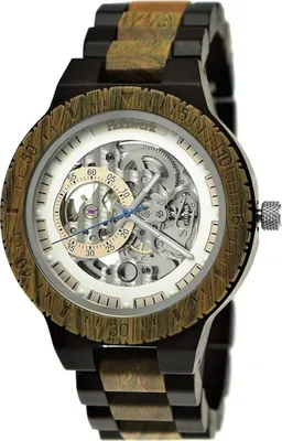 Produktbild von Holzwerk DANNENBERG Herren Holz Automatik Handaufzug Uhr, schwarz, silber, weiß