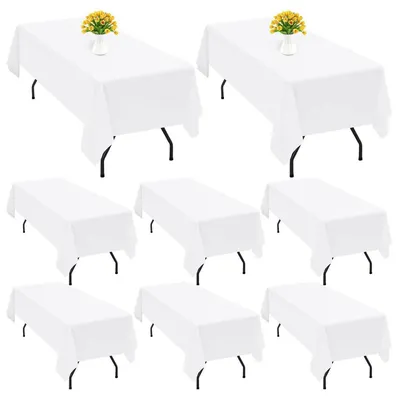 Produktbild von 8er-Pack rechteckige Polyester-Tischdecken 153 x 320 cm Weiß knitterfrei waschbar