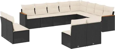 Produktbild von vidaXL 12-tlg. Garten-Sofagarnitur mit Kissen Schwarz Poly Rattan