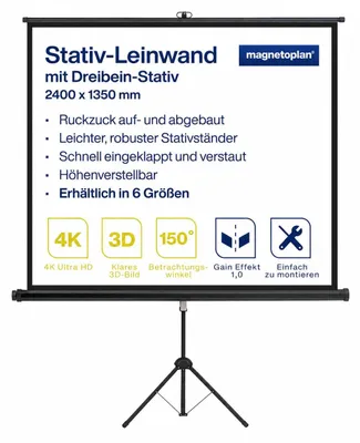 Immagine prodotto di Schermo portatile con stativo a treppiede, 108 pollici | 240 x 135 cm, formato 16: