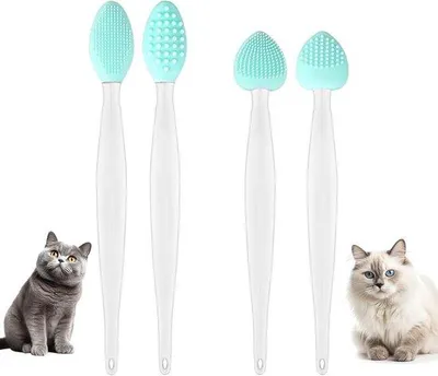 Productafbeelding van Katten Acné Borstelset - Dubbelzijdige Siliconen Exfoliërende Borstels voor Huisdieren