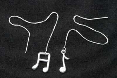 Produktbild von Note Ketten-Ohrringe Miniblings Hänger Kettchen lang Viertel Piano Musik echtes silber 925