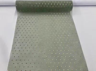 Produktbild von Voile Tischläufer Punkte salbei grün gold