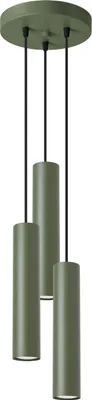 A pendant light fixture with three cylindrical shades.