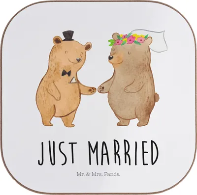 Produktbild von Mr. & Mrs. Panda Untersetzer Glas Bären Heirat - Weiß - Geschenk, gläseruntersetzer, Coaster, Hochzeitstag, Hochzeit, bieruntersetzer, Trauung, Hochzeitsgeschenk, Zur