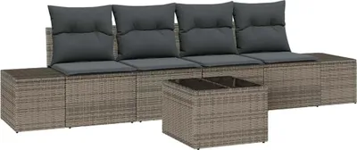 Image de Ensemble de canapé de jardin avec coussin 5 pcs Gris polyrotin