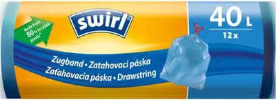 Produktbild von Säcke Swirl, für Abfall, mit Zugband, blau, 40 Lit., Pack. 12 Stk.