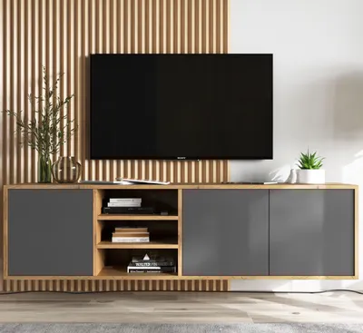 Zdjęcie produktu dla Szafka RTV NILA 2 150 dąb wotan/grafit mat