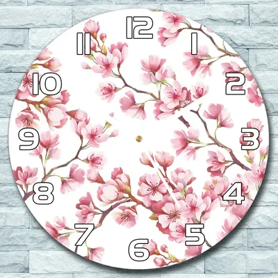 Produktbild von Wanduhr aus Glas Rund fi 30 Kirschblüte Quarz Deko Wohnzimmer Büro