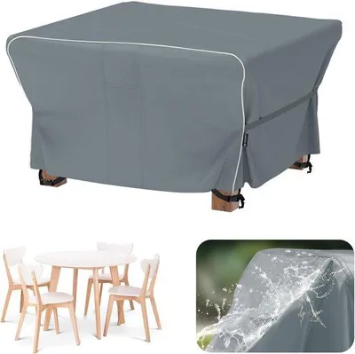 Image de Housse de protection coupe-vent pour mobilier de jardin, tissu Oxford 600D, 125 x 125 x 74 cm, avec bandes réfléchissantes, pour ensembles de table.