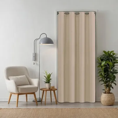 Produktbild von tinycurtains Türvorhang 195x150cm mit Teleskopstange (silber), einfache Montage in nur 1 Minute ohne Bohren, Thermovorhang