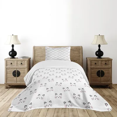 Immagine prodotto di Set copriletto ABAKUHAUS Kätzchen, disegno di un gatto che arrossisce con baffi disegnati a mano in stile caricaturale, 170 x 220 cm, grigio rosa chiaro