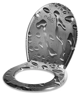 Obrázek produktu pro Víko na toaletu Eikuavons, materiál Duroplast, systém SoftClose, oválný tvar, šedá barva, vzor kapky vody