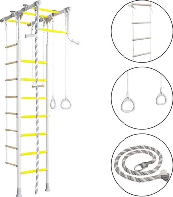 Produktbild von Sprossenwand für Kinder Indoor Klettergerüst aus Metall mit Gymnastikschaukel und Strickleiter  – Comet 1, Provence