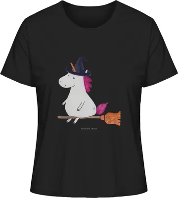 Produktbild von Mr. & Mrs. Panda Damen T-Shirt Einhorn Hexe Größe L - Schwarz - Geschenk, Oberteil, Engel, shirt, Sommershirt, Teufel, Basic, Unicorn, Frau