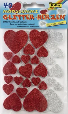 Obrázok produktu pre Folia 23791 Penové gumové trblietavé samolepky - 40 srdiečok, rôznorodé, samolepiace