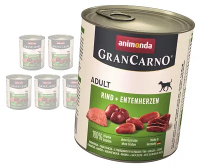 Produktbild von Animonda GranCarno Adult 6x800g Nassfutter für Hunde mit Rind- und Entenherzen