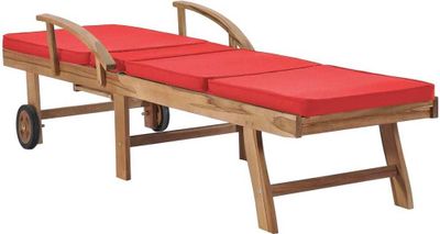vidaXL Sonnenliegen mit Auflagen 2 Stk. Massivholz Teak Rot