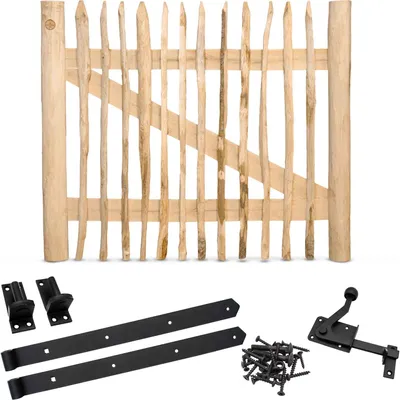 Produktbild von Classic Staketenzaun-Tor Set (schwarz) aus Edelkastanie, Breite 120 cm, Höhe 100 cm (genagelte Ausführung)