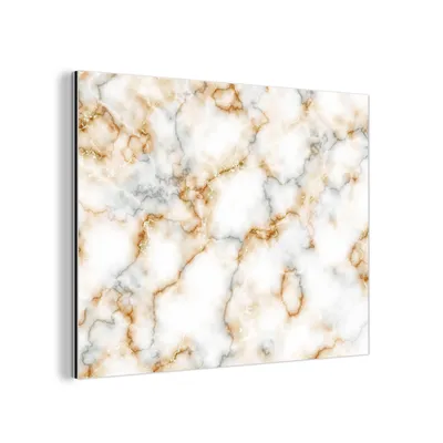 Obrázek produktu pro MuchoWow® Hliníkové obrazy Nástěnná dekorace Kovový obraz Nástěnné umění 40x30 cm Mramor - Bílá - Šedá - Zlatá Hliníková malba Dibond Nástěnný obraz - Dekorace Obývací pokoj