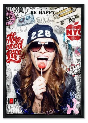 Image de Cadre en bois avec impression en PVC vernis "NYC Girl" - Noir - 80 x 120 cm - Collection Rubix